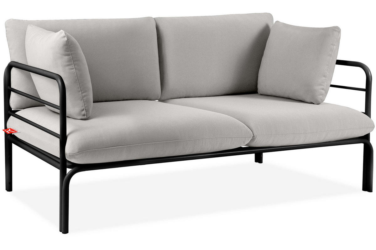GARTENMÖBELSET RAMBE 4-tlg. 1x Tisch 2x Sessel 1x Sofa 2-Sitzer, mit Kissen, LOFT-STIL, Anthrazit/Hellgrau - Dunkelgrau/Hellgrau, Textil/Metall - KONSIMO®