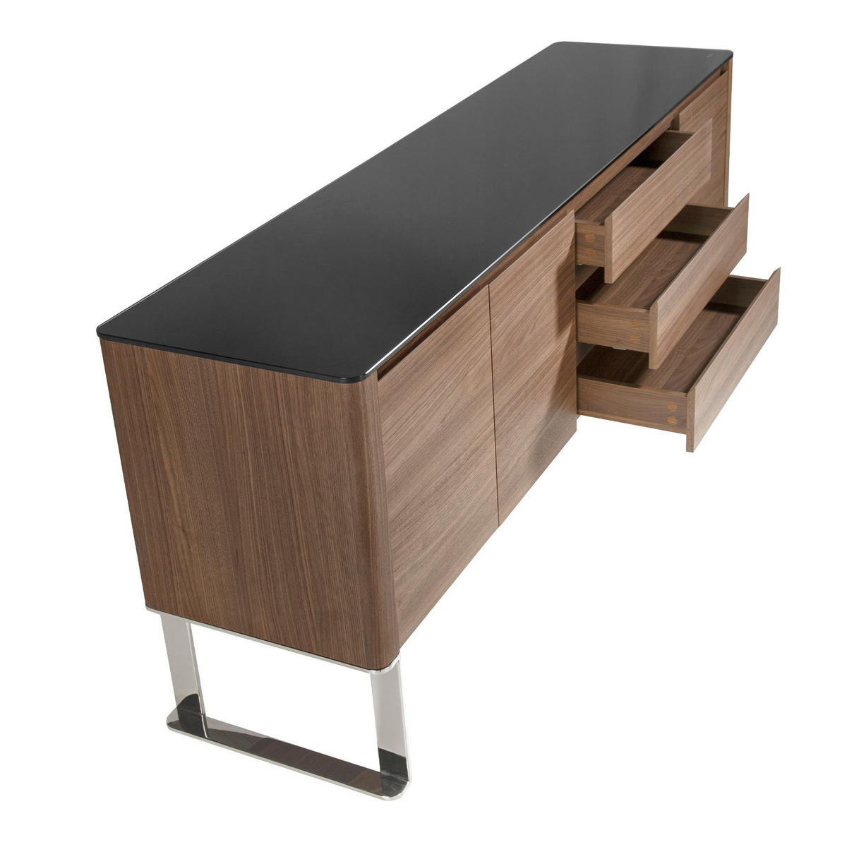 SIDEBOARD Sideboard Nussbaum, verchromter Stahl und schwarze Glasplatte 200/50/81 cm - Walnussfarben/Schwarz, Holz/Metall (200/81/50cm) - ANGEL CERDA