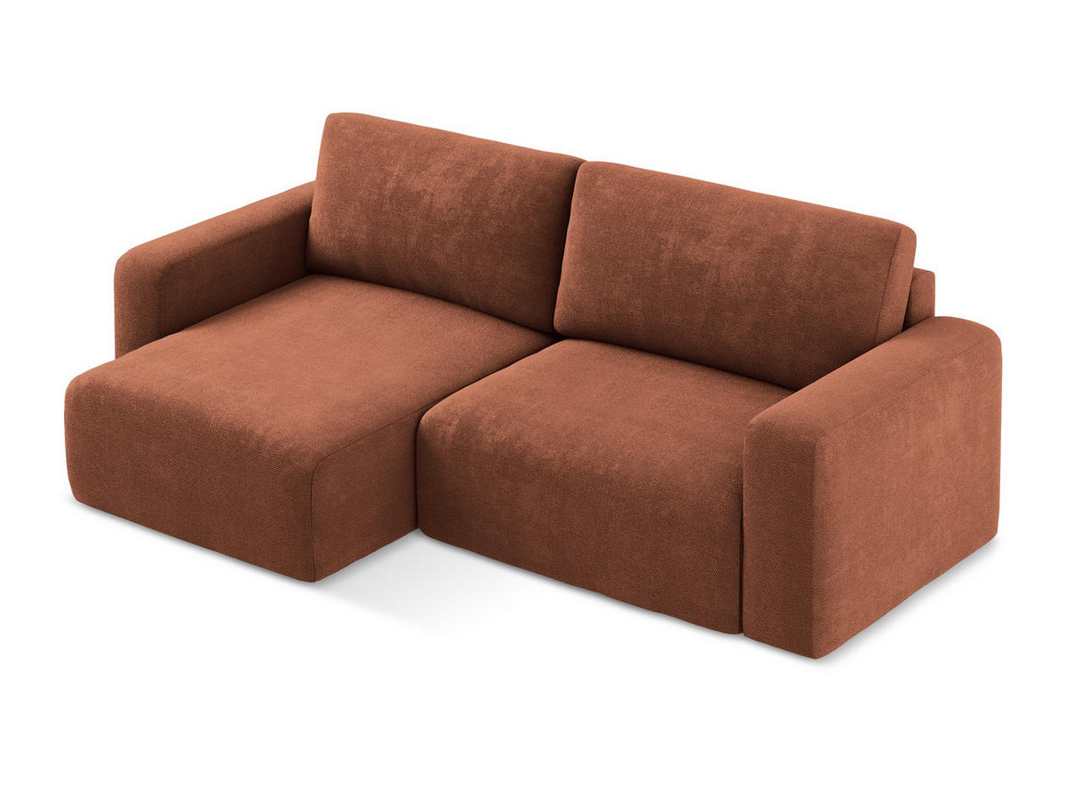 ECKSOFA mit Schlaffunktion links Chenille Stoff Orange - Terra cotta/Schwarz, Kunststoff/Textil (149/244cm) - Makamii