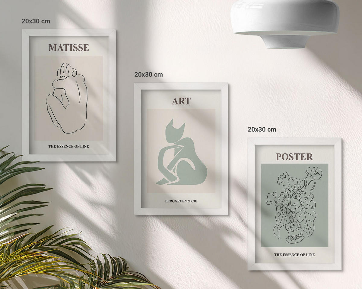 BILDER SET 3er Set - 20x30 cm Weißer Rahmen - Matisse Grün Beige Poster - Weiß, Kunststoff (20/30cm) - TULUP