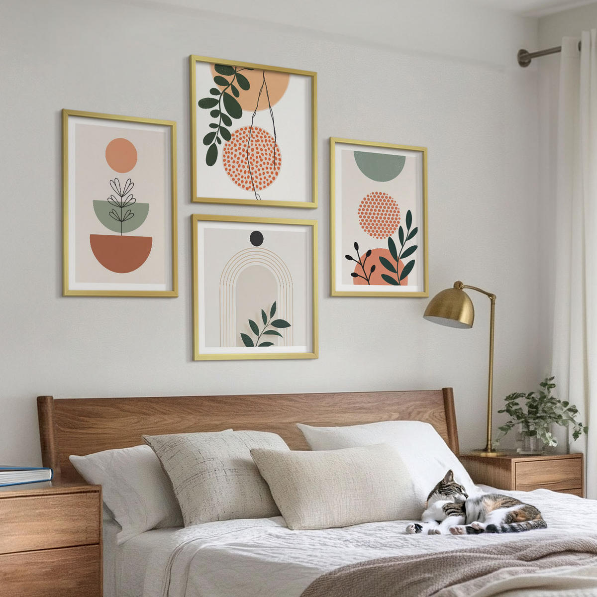 BILDER SET 4er Set - 50x50 cm & 40x60 cm Goldrahmen - Moderne Pflanzenmotive - Goldfarben, Kunststoff (50/50cm) - TULUP