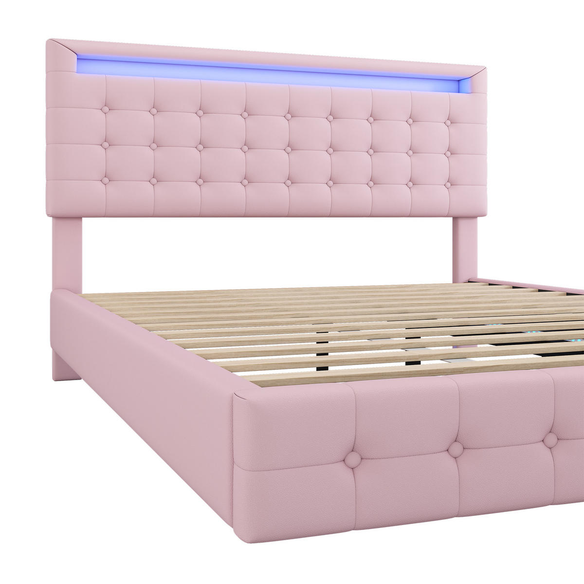 POLSTERBETT 140/200 cm Rosa mit LED-Ambientelicht und höhenverstellbarem Kopfteil - Rosa, Leder (140/200cm) - OKWISH
