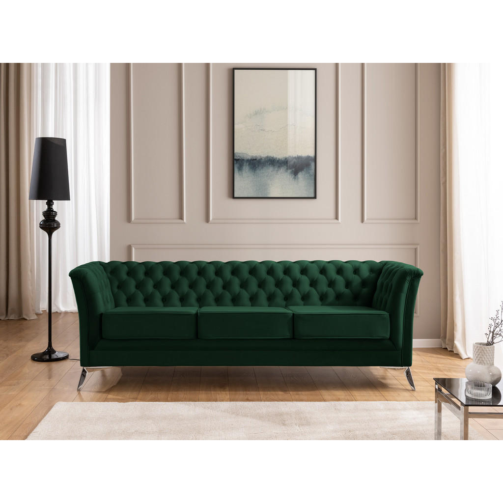 Thumbnail - S-Style Möbel Sitzgarnitur, Dunkelgrün, Textil, Echtholz,Birke, Buche, 6-Sitzer, Füllung: Polyetherschaumkern, 237x78x82...