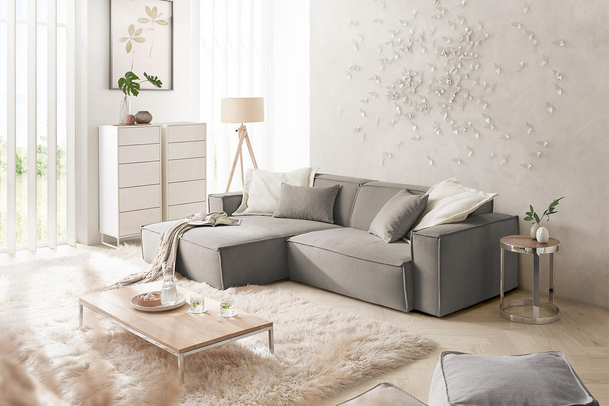 ECKSOFA SAMU Grau Cord - Schwarz/Grau, Textil (276/168cm) - KAWOLA