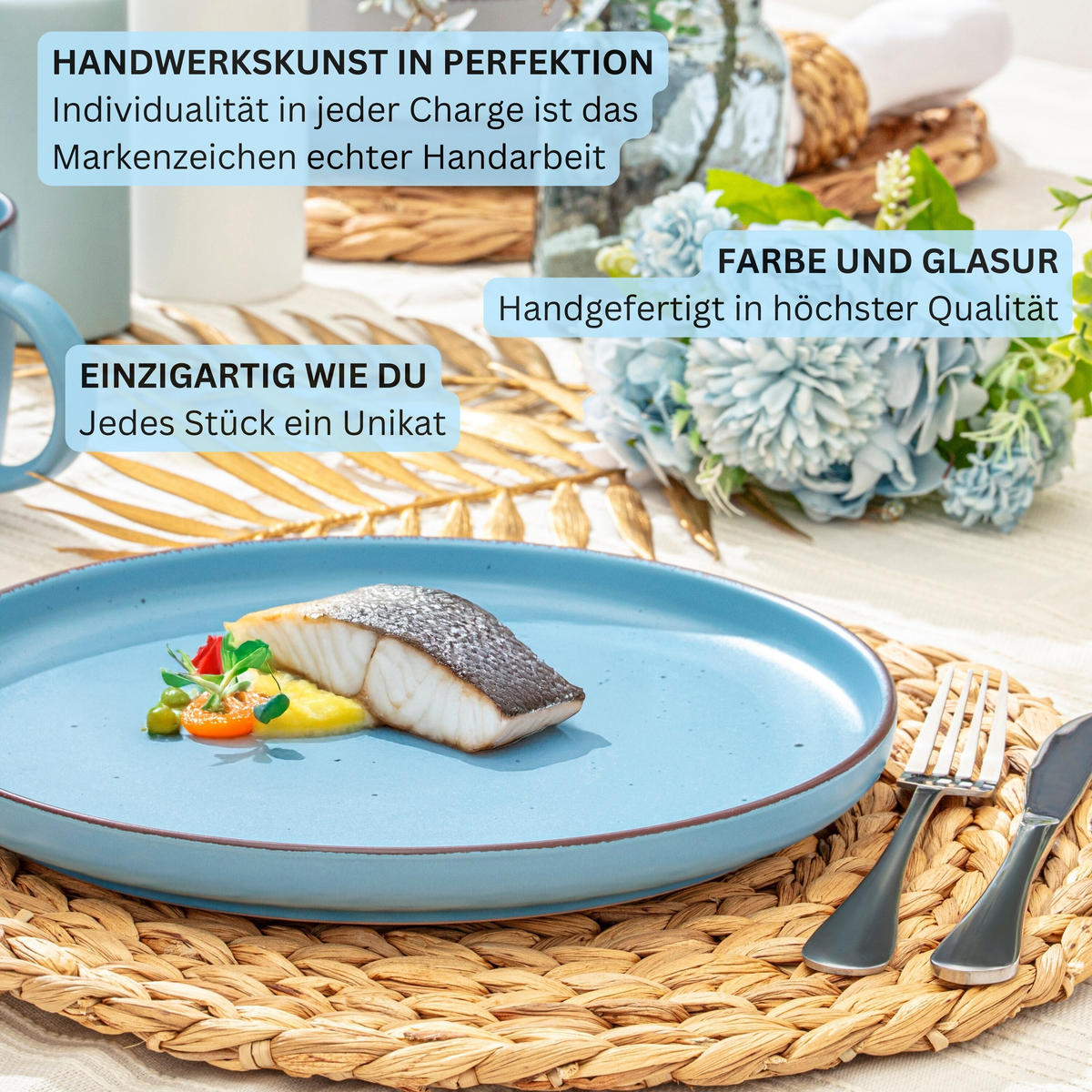 SPEISETELLER BOMBAY SAPHIR - 4 teilig aus Steingut - Blau, Stein (27cm) - Sänger