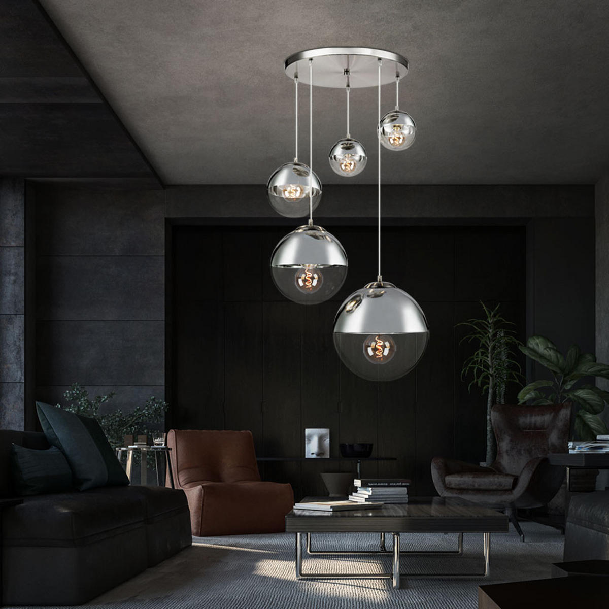 HÄNGELEUCHTE VARUS Silber matt - Silberfarben, Glas (65/65/150cm)