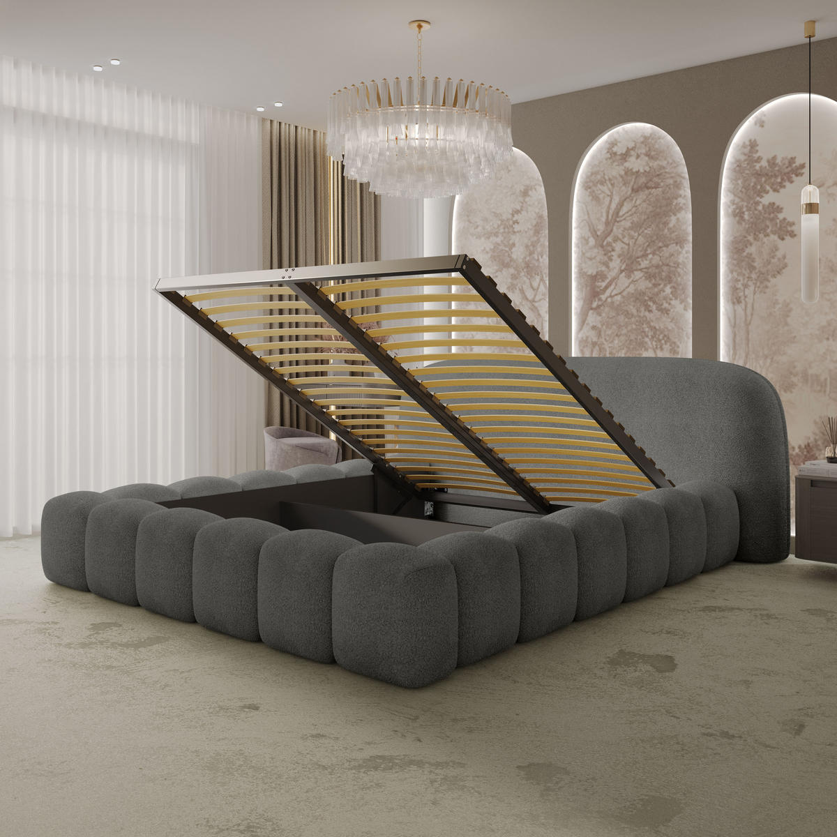 POLSTERBETT MORLEY 200x200 ANTHRAZIT - Anthrazit, Textil/Metall (200/200cm) - Luxkor24