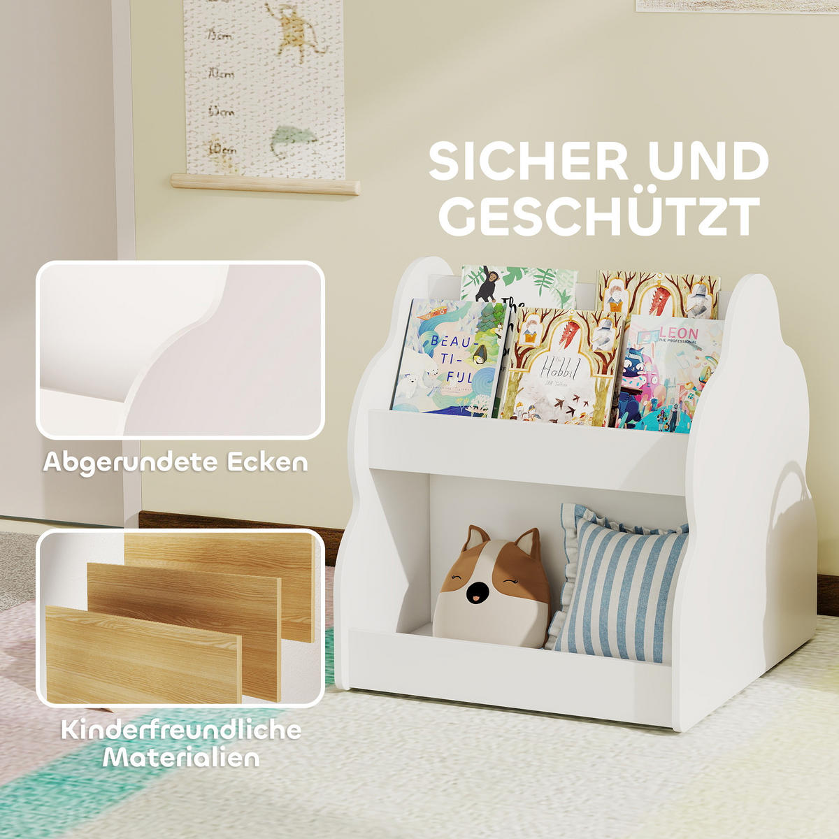 KINDER-BÜCHERREGAL mit Rädern 4 Regalen - Weiß, Holzwerkstoff (54/56/50cm) - AIYAPLAY