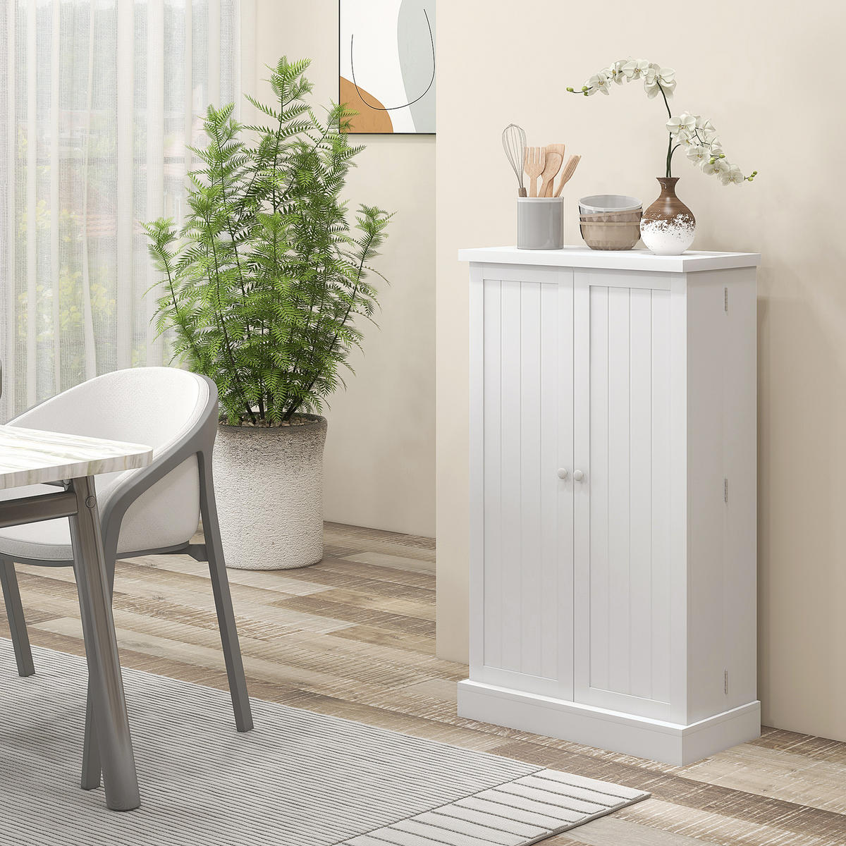 MEHRZWECKSCHRANK DE-11082 5 Böden + Türregale mit 12 Fächern Weiß - Weiß, Holzwerkstoff (30/104/60cm) - ComfortXL