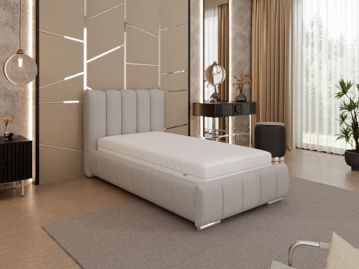 POLSTERBETT Zaira 90x200cm – Elegantes Polsterbett für modernen Wohnstil , Taschenfederkernmatratze Pocket (19cm), Sandfarben - Sandfarben, Holz (90/200cm) - Panda Möbel