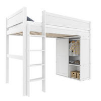 HOCHBETT 90/200 cm Weiß mit Kleiderschrank und Staufach ohne Matratze - Weiß, Holz (90/200cm) - MIVRAY