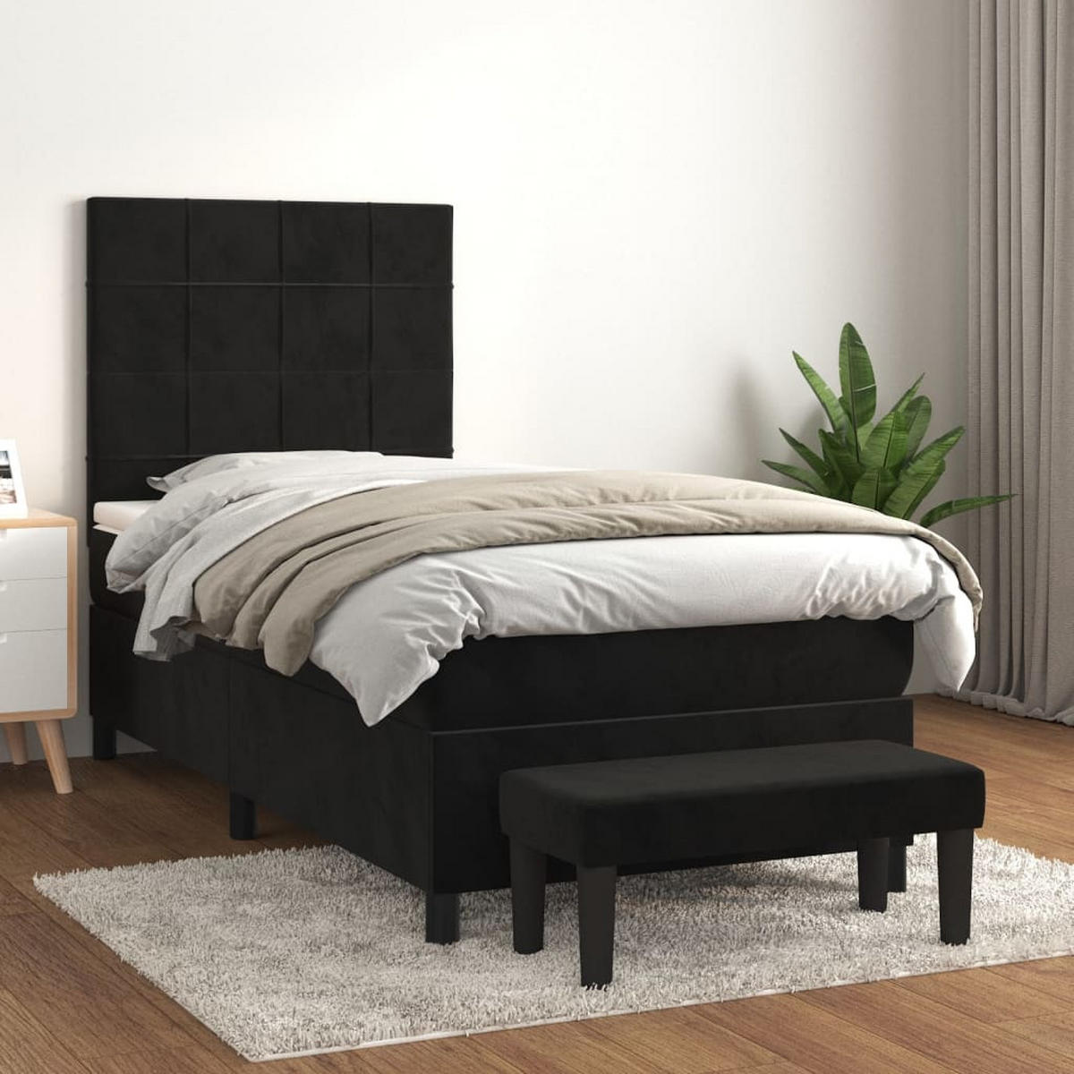 BOXSPRINGBETT Mit Matratze Schwarz 100/200 Cm Samt - Weiß, Textil (100/200cm) - vidaXL