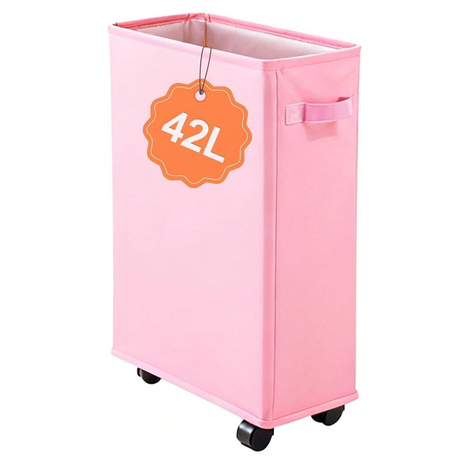 WÄSCHEKORB schmal mit Rollen 42L Rosa - Rosa, Textil (18.5/58/39cm)