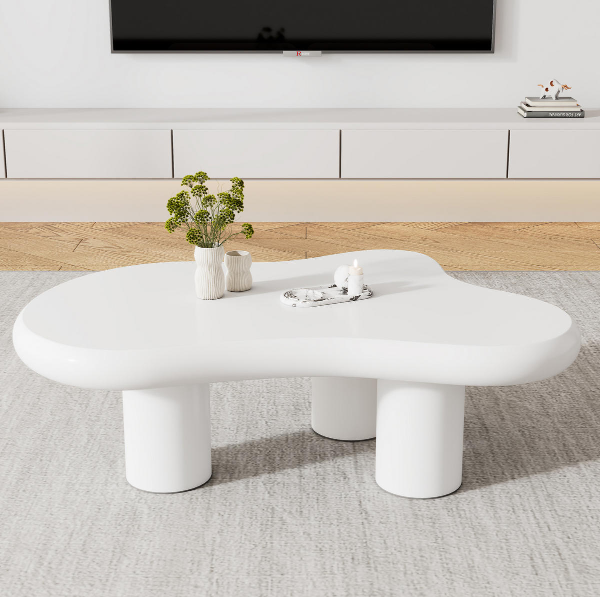 COUCHTISCH 97/67/32 cm in Weiß aus MDF in Wolkenform mit lackierter Oberfläche - Weiß, Holzwerkstoff (97/67/32cm) - Flora Grace