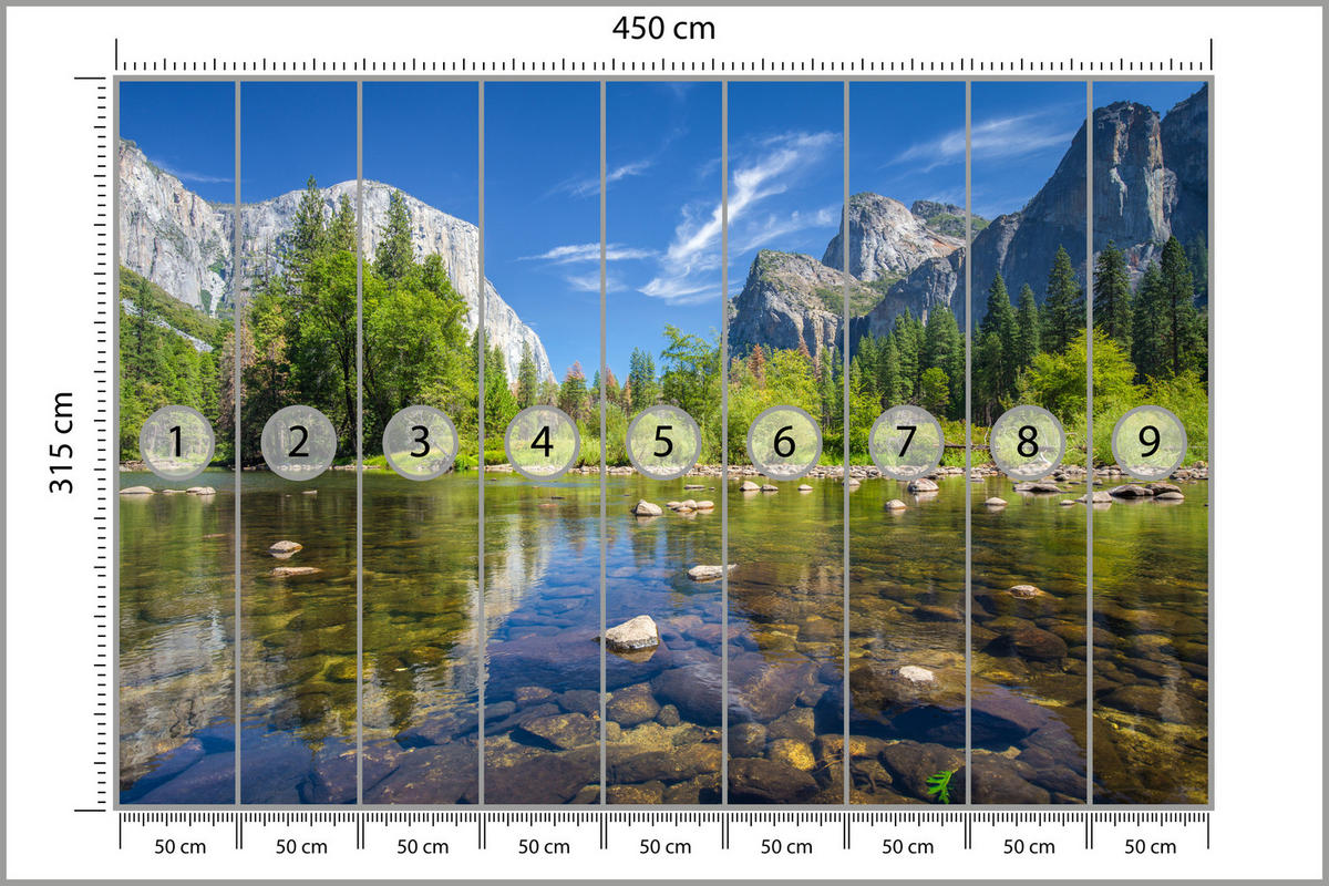 FOTOTAPETA Pre Obývaciu Izbu Yosemitský Národný Park Panoráma Hory 450 x 315 cm - modrá/sivá, papier (450/315cm) - Muralo