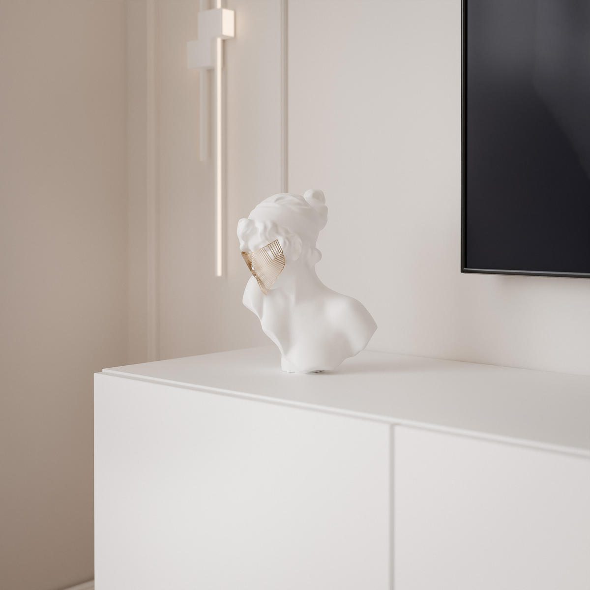 WOHNWAND ANGEL III Mattweiß hängend mit LED-Beleuchtung 300 cm - Weiß, Holzwerkstoff (300/36/40cm) - Idohome