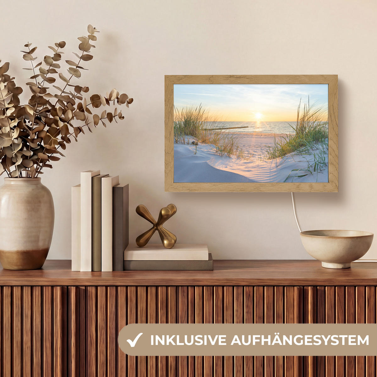 STOLNÍ LAMPA Pláž - Slunce - Duna - Tráva - Písek - Horizont 30x20 cm - koňaková, kompozitní dřevo (8/30/20cm) - OnlyWow