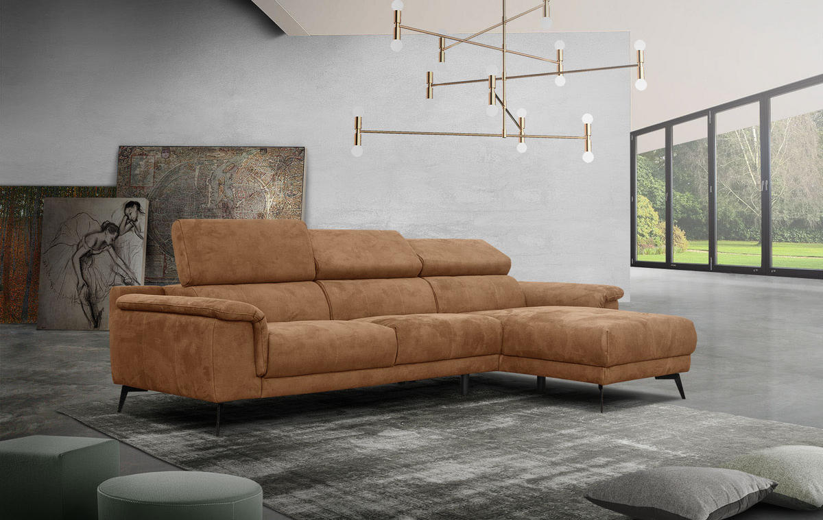 ECKSOFA FIERO 4-Sitzer, braun - Schwarz/Braun, Holzwerkstoff/Textil (288/170cm) - Courtois Laville
