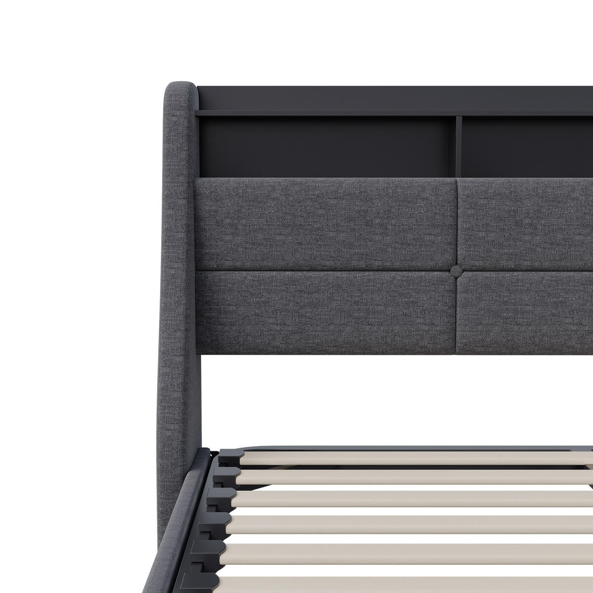 SCHWEBENDES STAURAUMBETT 140x190cm grau Leinenoptik mit LED & USB - Grau, Holz - SHOPENTRA