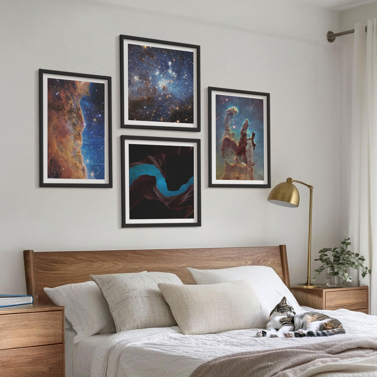 WANDBILDER 4er-Set - 50x50 cm & 40x60 cm Schwarzer Rahmen - Weltraumlandschaften von Galaxien - Schwarz, Kunststoff (50/50cm) - ArtPrintCave