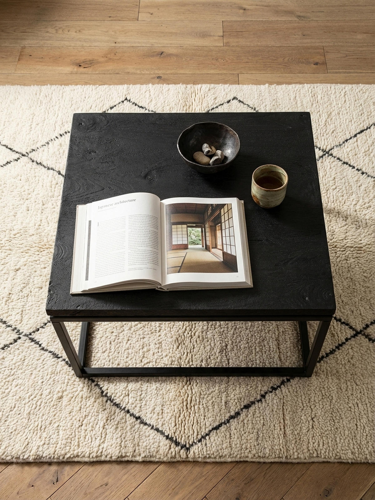 COUCHTISCH aus Mango Massivholz und Metall, Quadratisch, Natürliche Holzmaserung, Schwarz 60 x 60 x 35 cm - Schwarz, Holz/Metall (60/60/35cm) - KADIMA DESIGN