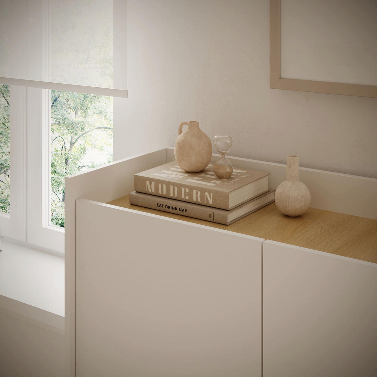 SIDEBOARD Tovi Weiß / Holzoptik Eiche 140 cm - Weiß, Holzwerkstoff/Metall (139.8/95.5/36.4cm) - Selsey