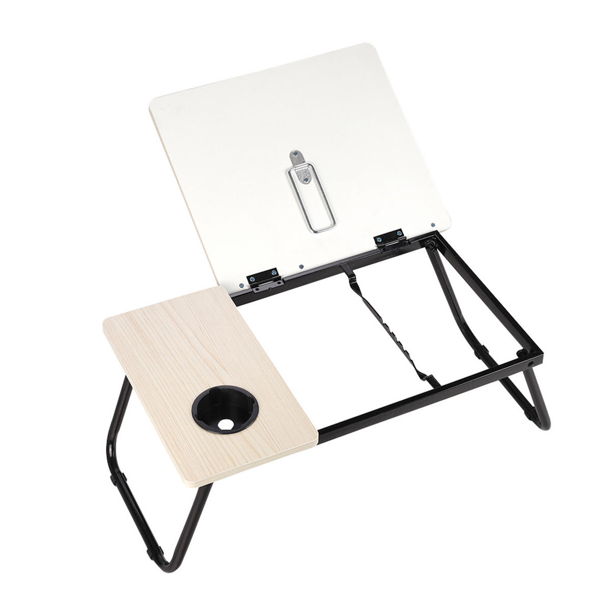 LAPTOP-BETTTISCH mit Getränkehalter Verstellbarer, klappbarer – Weiß-Ahornoptik, 56x32,5x24 cm - Naturfarben, Metall (32.5/56/24cm) - Livingandhome