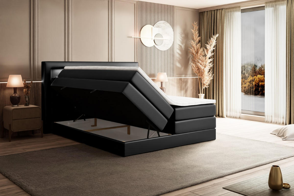 BOXSPRINGBETT NOEL GOLD KING - 160x200 - H3/H4 - Schwarz Hochglanz - Schwarz Hochglanz, Holzwerkstoff (160/200cm) - ALTDECOR