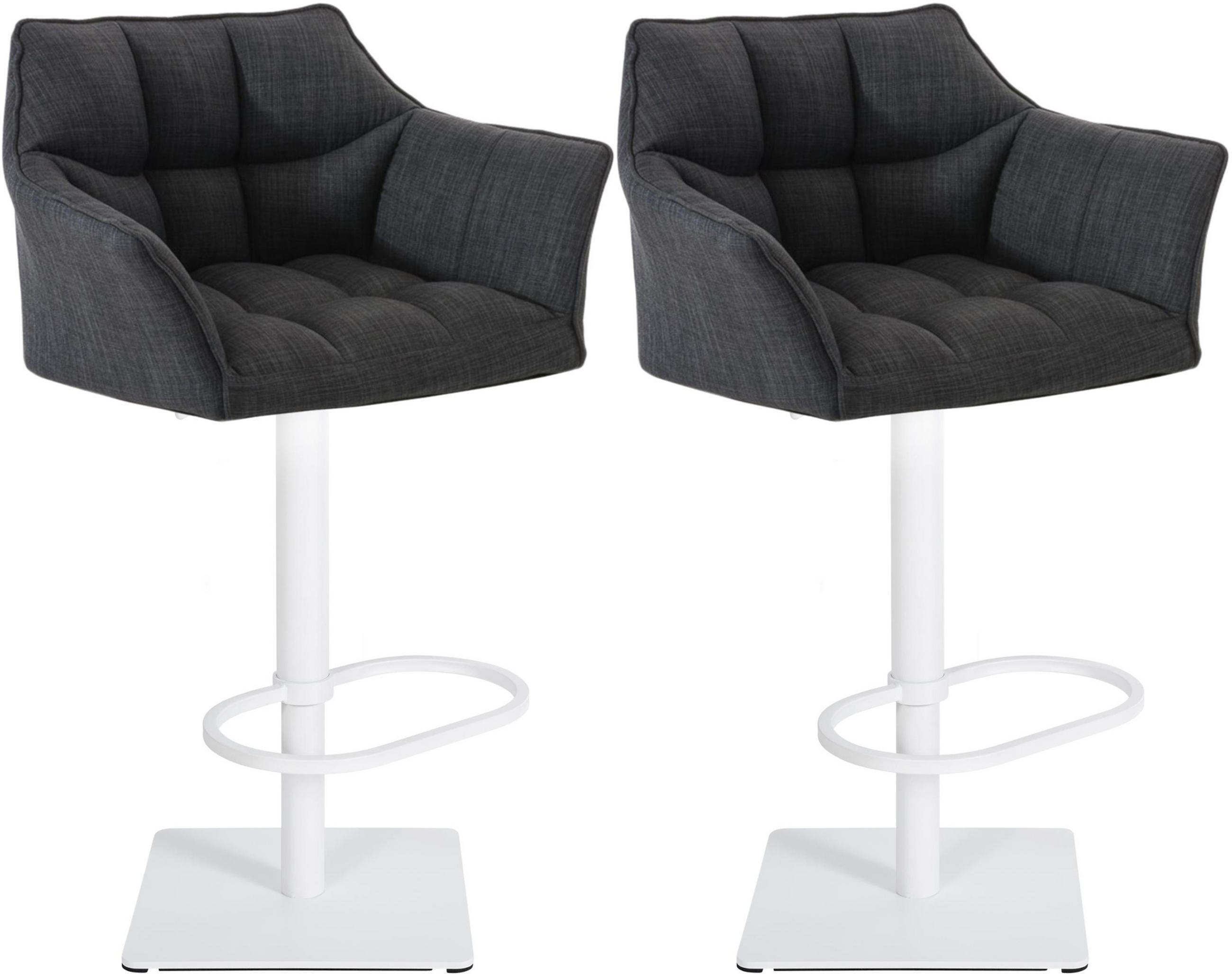 BARHOCKER 2er Set Damaskus Stoff weiß dunkelgrau - Dunkelgrau/Weiß, Kunststoff/Metall (64/110/48cm) - TPFLiving