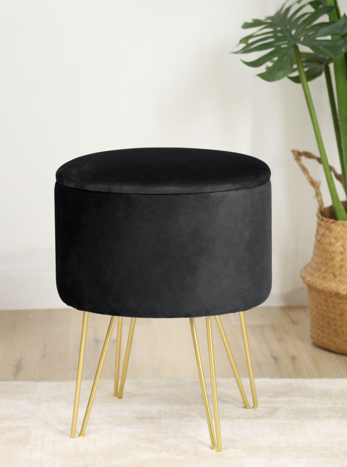 POUF Schwarz 35x35x45 cm - Goldfarben/Schwarz, Textil/Metall (35/45/35cm) - Akord