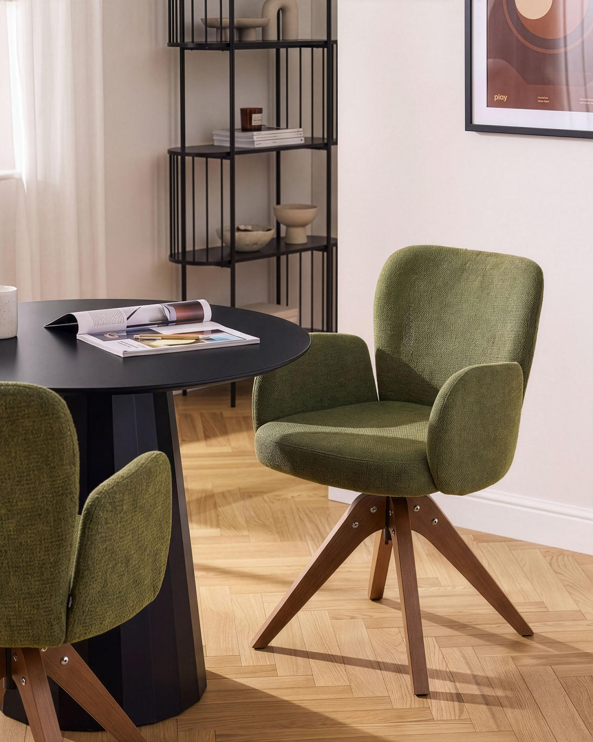 ESSZIMMERSTUHL 2er Set drehbar Stoff Grün Jean - Braun/Grün, Holz/Textil (64/82/70cm) - Beliani