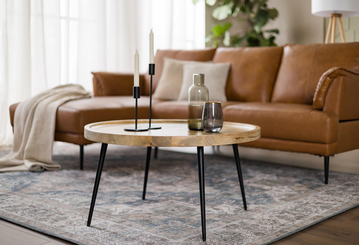 COUCHTISCH - Mango / Schwarz - Schwarz/Naturfarben, Holz/Metall (75/75/39cm) - home24