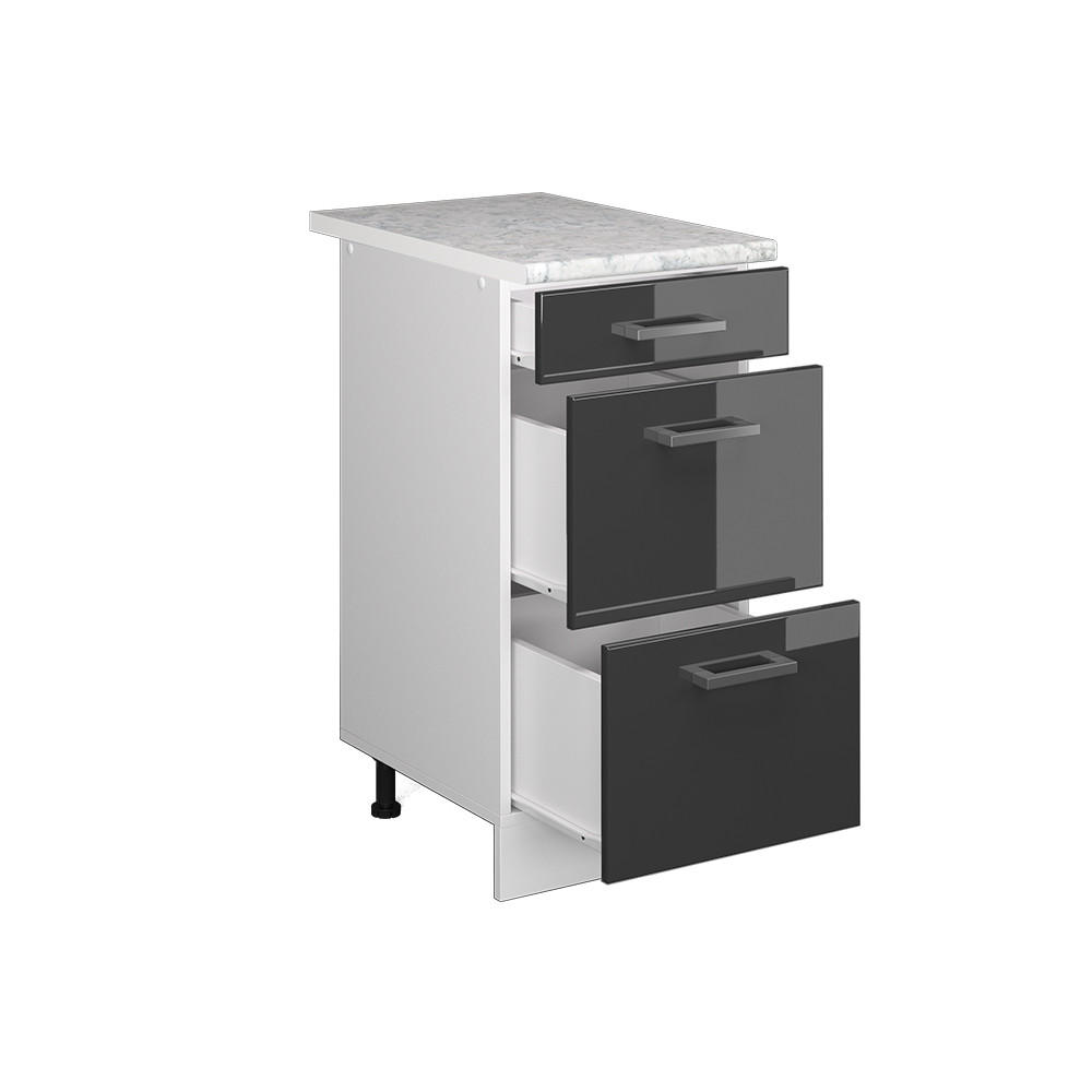 KÜCHENSCHRANK R-Line Anthrazit Hochglanz 40 cm mit Schubladen AP Marmor - Schwarz Hochglanz/Anthrazit, Holzwerkstoff (40/81.6/60cm) - Vicco