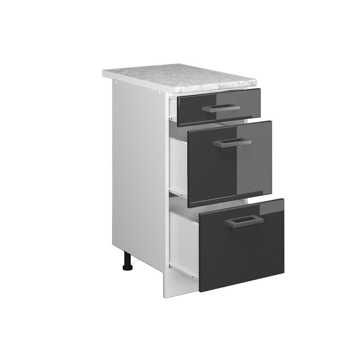KÜCHENSCHRANK R-Line Anthrazit Hochglanz 40 cm mit Schubladen AP Marmor - Schwarz Hochglanz/Anthrazit, Holzwerkstoff (40/81.6/60cm) - Vicco