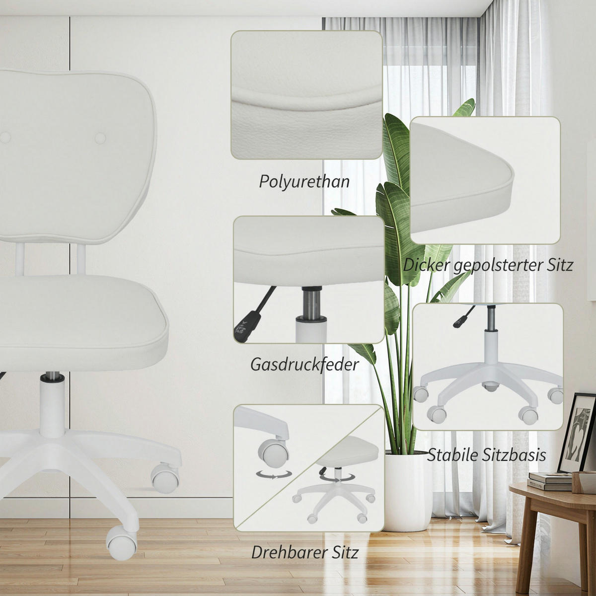 DREHSTUHL höhenverstellbar 360 Grad schwenkbar Sitzhöhe 42 bis 52 cm - Weiß, Textil (46/82/59cm) - Gisaae