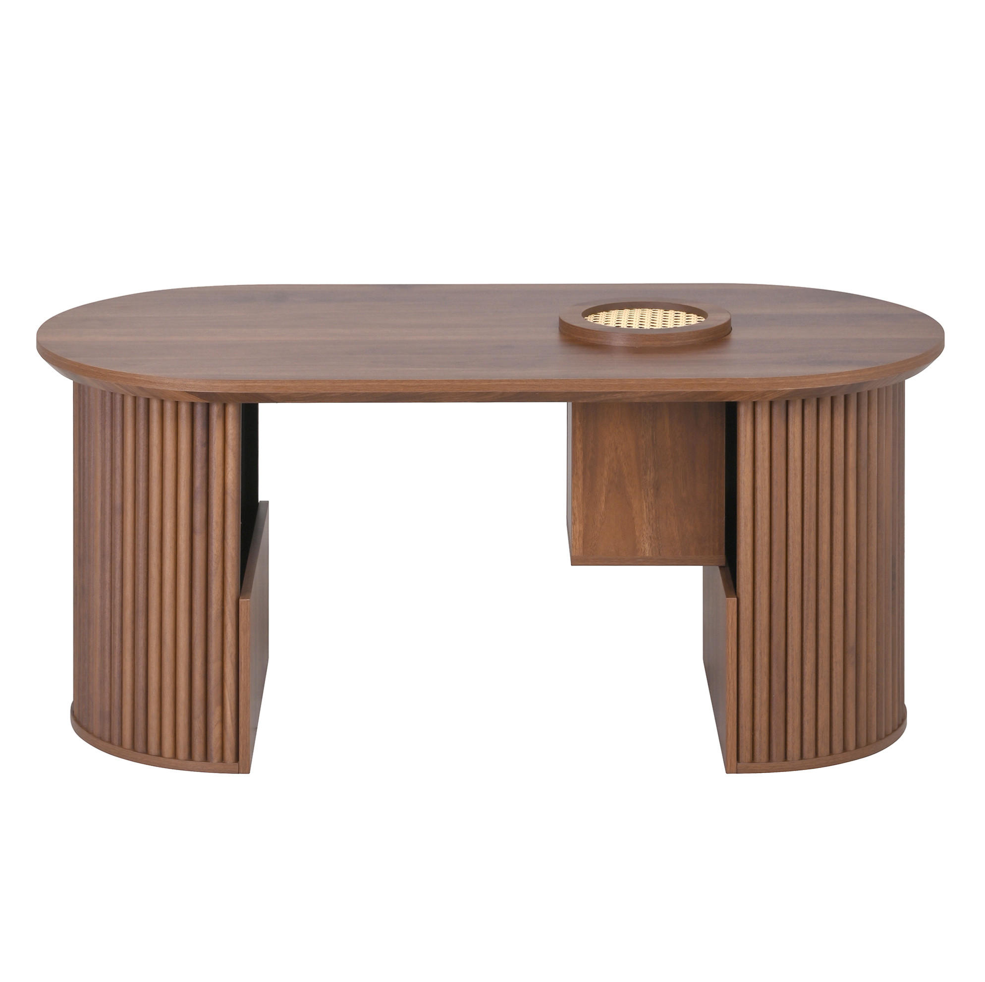 KONFERENČNÝ stolík z MDF, 105/50/46,5 cm orechový, oválny s úložným priestorom - farba orecha, kompozitné drevo (105/50/46.5cm) - BEAOK