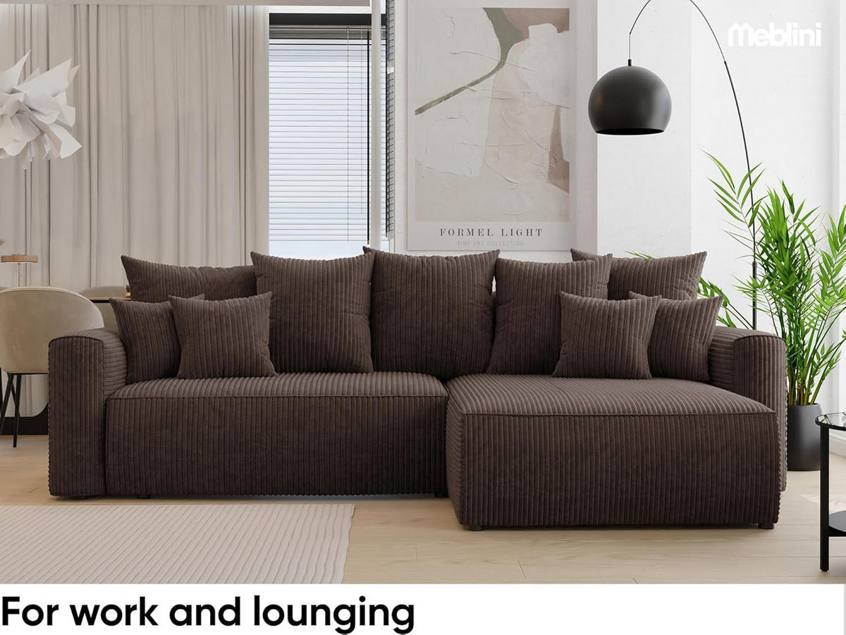 ECKSOFA BALI L - Dunkelbraun/Schwarz, Holzwerkstoff (260/160cm) - Meblini