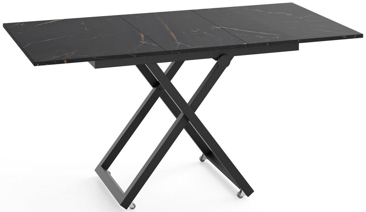 COUCHTISCH Axen höhenverstellbar ausziehbar, Schwarz Marmor Kupfer 120-160/80/38-75 cm - Schwarz/Braun, Holzwerkstoff/Metall (80/160/75cm) - WFL GROUP