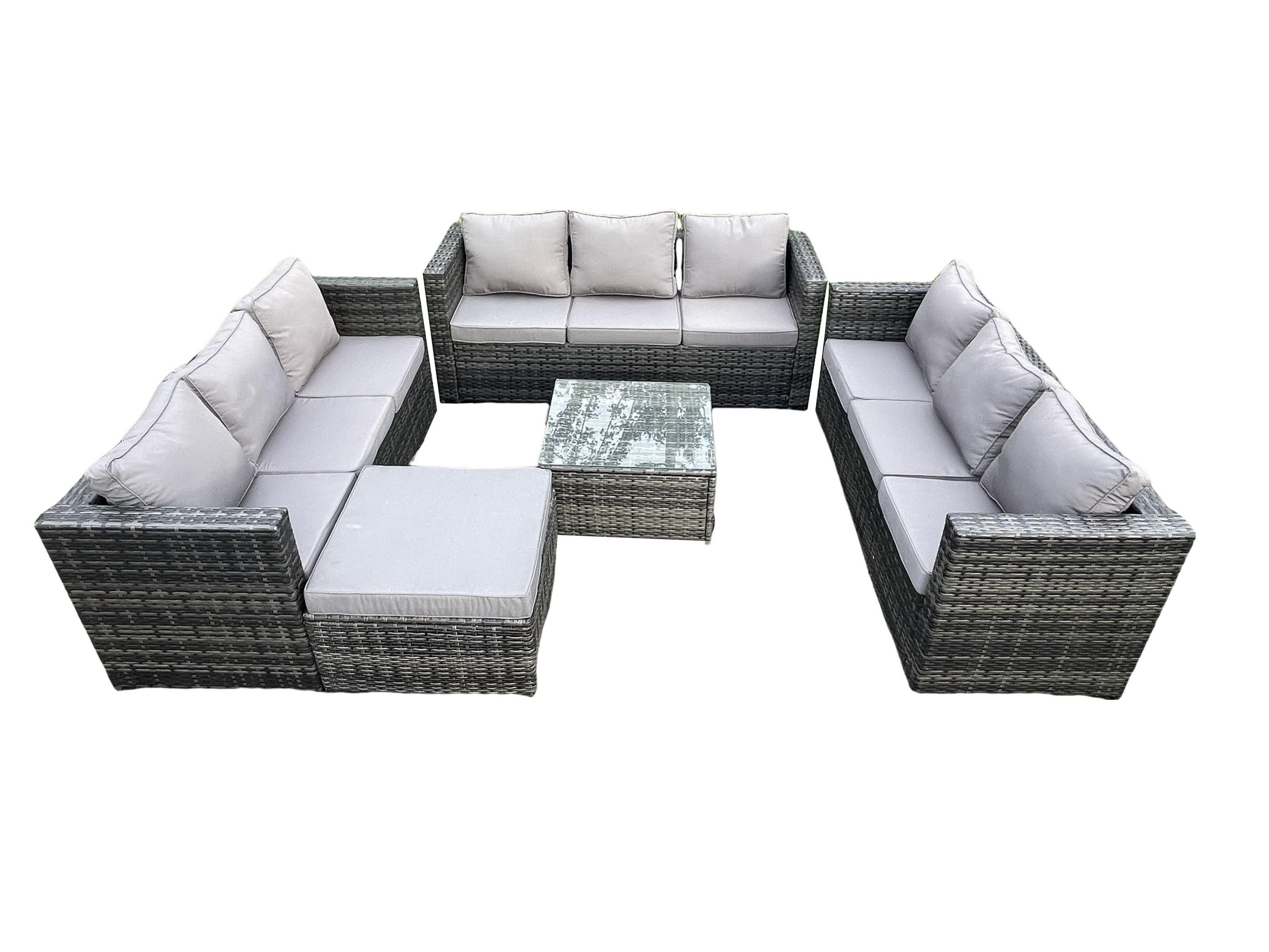 GARTENTISCHGRUPPE Polyrattan 9-Sitzer - Dunkelgrau, Metall - Fimous
