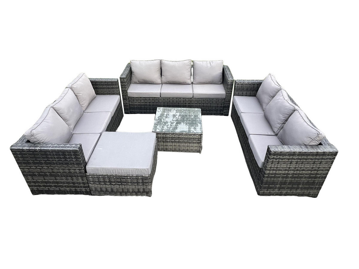 GARTENTISCHGRUPPE Polyrattan 9-Sitzer - Dunkelgrau, Metall - Fimous