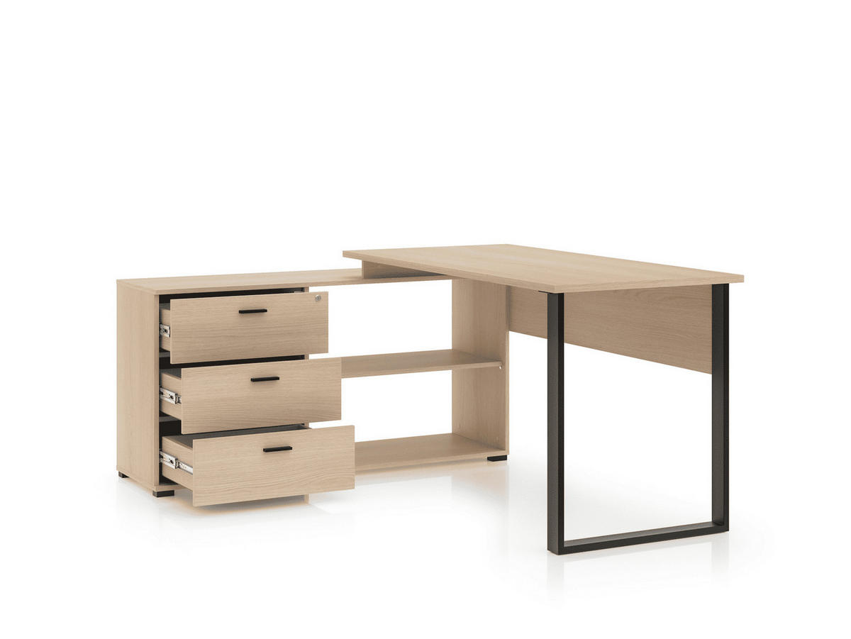 ECKSCHREIBTISCH – ODELIS 09 – Ergonomischer Arbeitstisch mit integriertem Stauraum - Schwarz, Holzwerkstoff (133/168/77cm) - hi-markt
