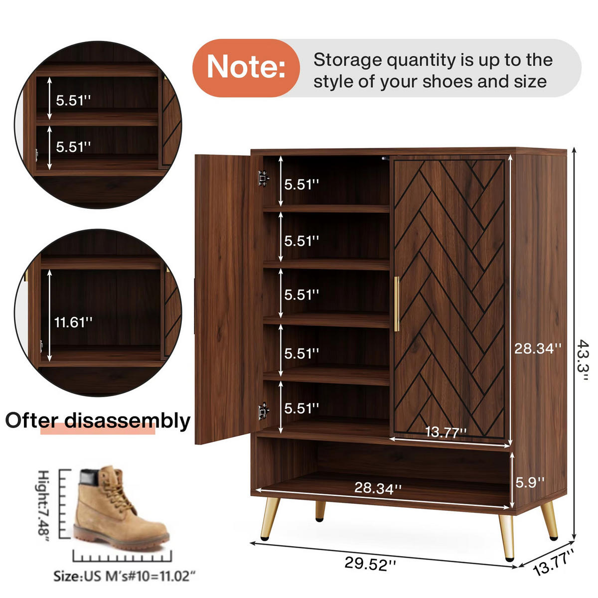 SCHUHSCHRANK Walnuss 6 Ebenen mit Türen - Braun, Holz (75/110/35cm) - Kaket