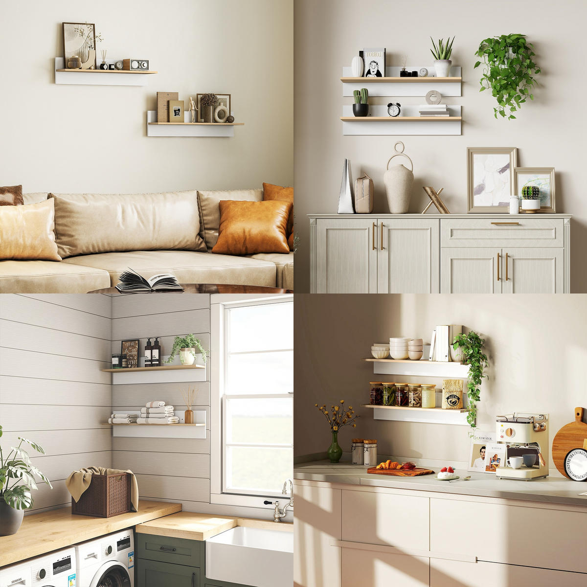 WANDREGAL 2er-Set Schweberegal, Wandboard, Regalbrett zur Präsentation Weiß - Weiß, Holzwerkstoff (16.5/20/80cm) - HOMCOM