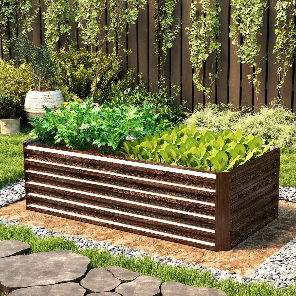 HOCHBEET, Für Gemüsegarten, offener Boden, abgerundete Kanten, 180x90x57,5cm, Dunkelbraun - Multicolor, Holzwerkstoff (180/57.5/90cm) - FORIOUS