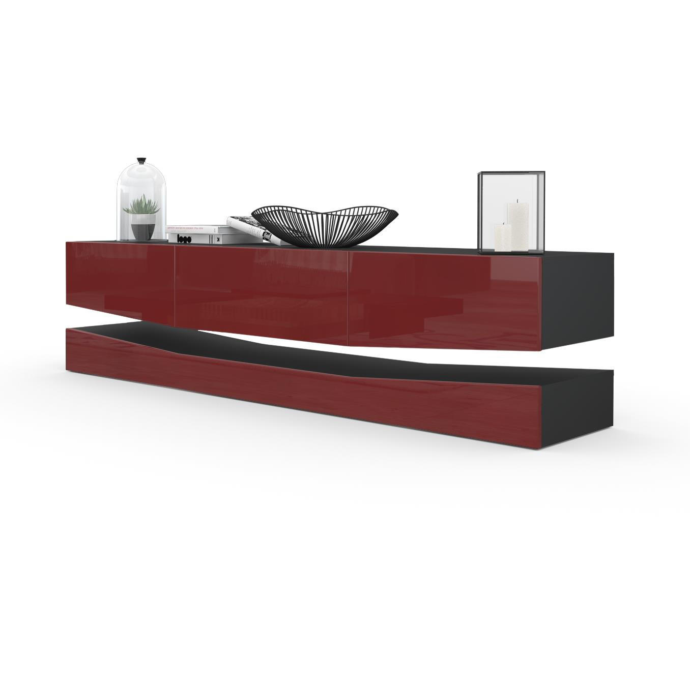 LOWBOARD City Fronten in Bordeaux Hochglanz - Bordeaux, Holzwerkstoff (178/48/39cm) - Vladon