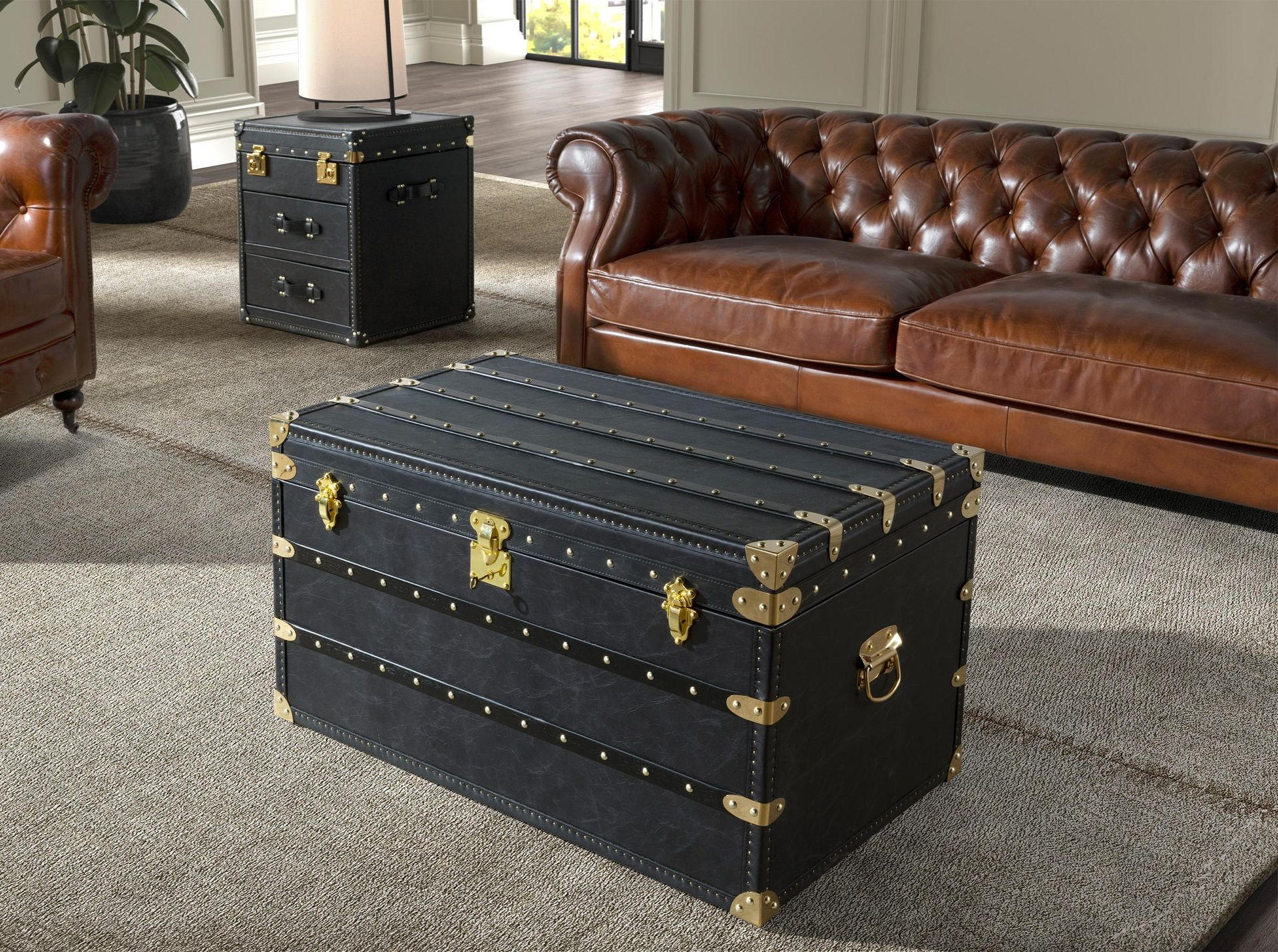 COUCHTISCH Rechteckig Schwarz Gold 93/54/50 cm - Schwarz, Leder (54/93/50cm) - ANGEL CERDA