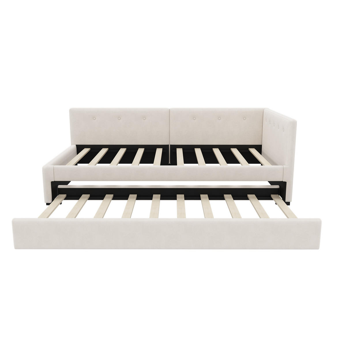 AUSZIEHBETT 90/200 cm in Beige mit Rollbett und Samtbezug - Beige, Textil (90/200cm) - Flora Grace