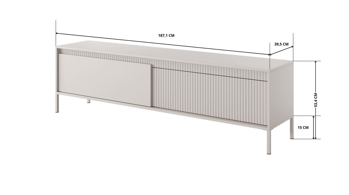 TV-LOWBOARD Ferrato E 187 cm Beige - mit 2 Türen i Riffel-Optik - Beige, Holz/Holzwerkstoff (187/53/39cm) - Ravio
