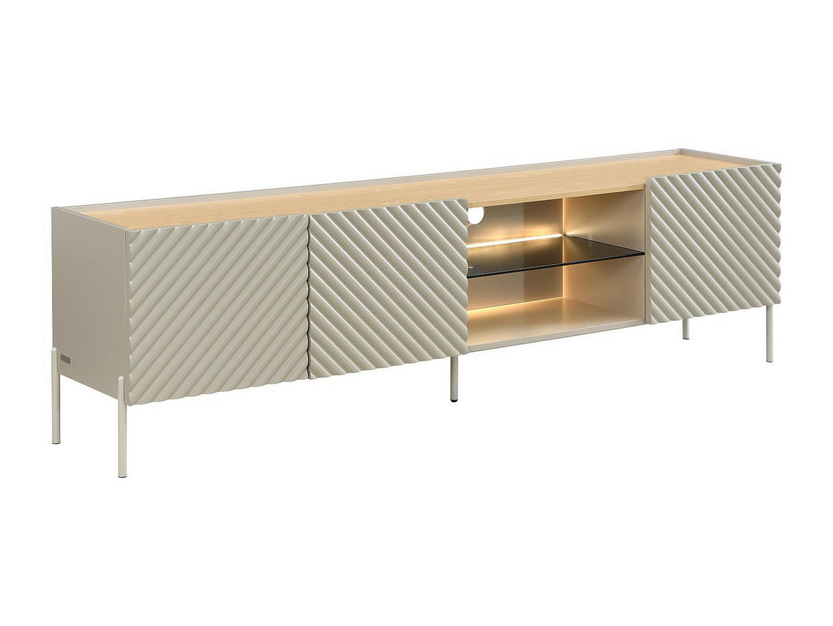 TV-BOARD - 200 cm x 40 cm - Glas, Holz, Platte - Beige, Naturfarben Hell - TASIBA - Beige/Naturfarben, Glas/Holz (200/57/40cm) - Vente-Unique