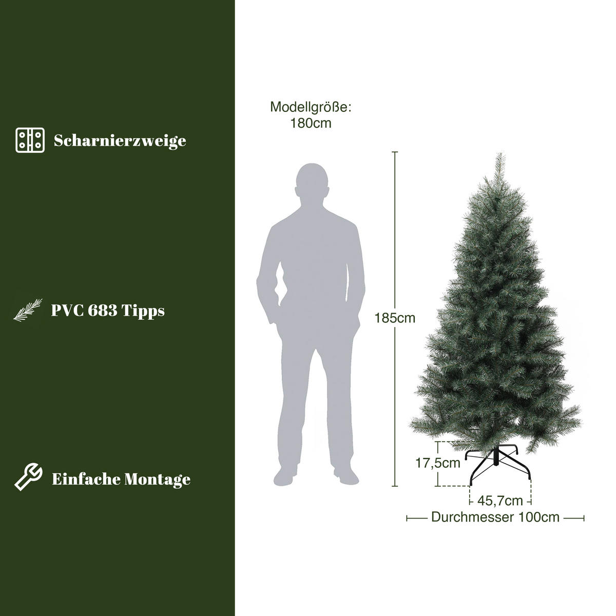 KÜNSTLICHER Weihnachtsbaum 185 cm, Grün mit weißen Akzenten - Grün, Kunststoff (185cm) - Hometopia